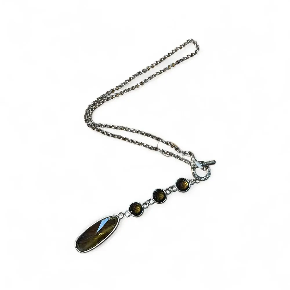 Sterling Silver Brown Gemstone Drop Necklace - Picture 7 of 7